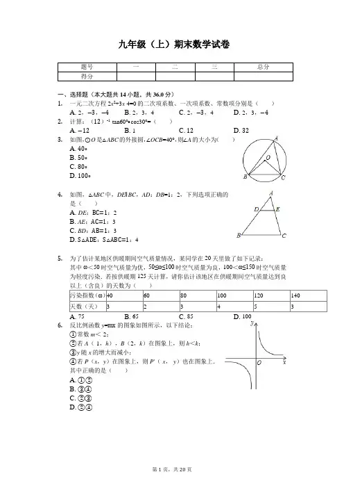 河北省石家庄市正定县九年级(上)期末数学试卷