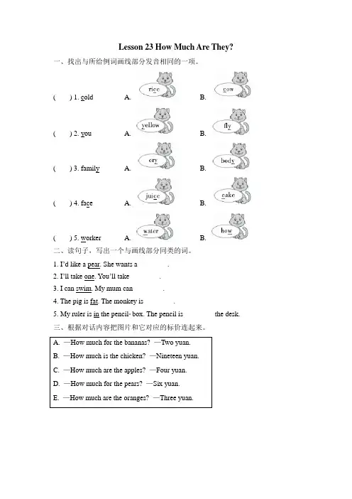 冀教版英语三3年级下册3 Unit 4 Lesson 23 How Much Are They课后作业练习