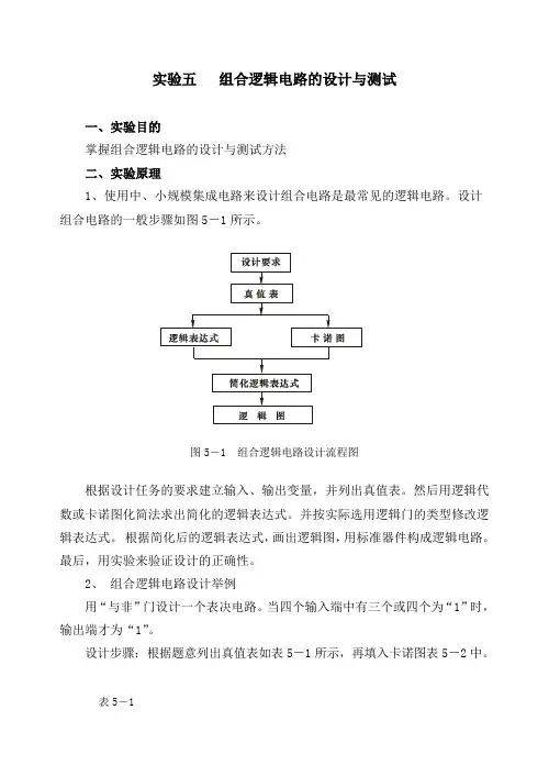 实验五 组合逻辑电路的设计与测试