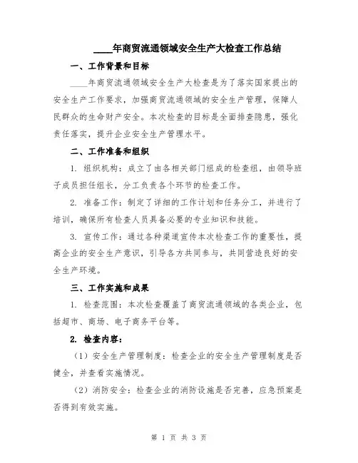 2024年商贸流通领域安全生产大检查工作总结