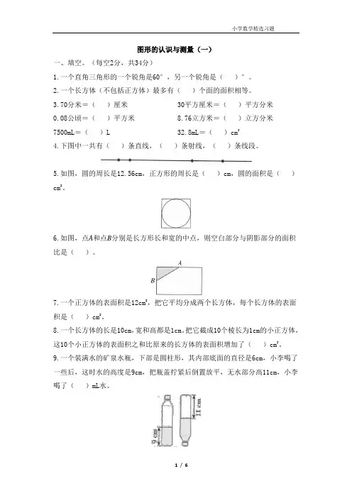北师大版六年级数学下册《图形的认识与测量(一)》全优卷