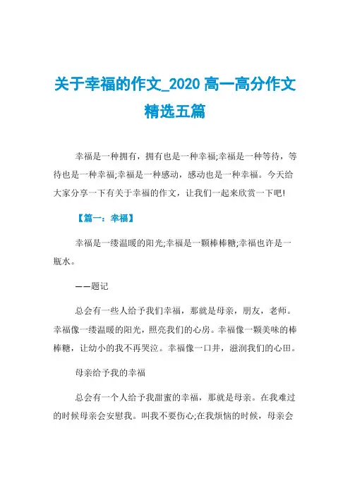 关于幸福的作文020高一高分作文精选五篇