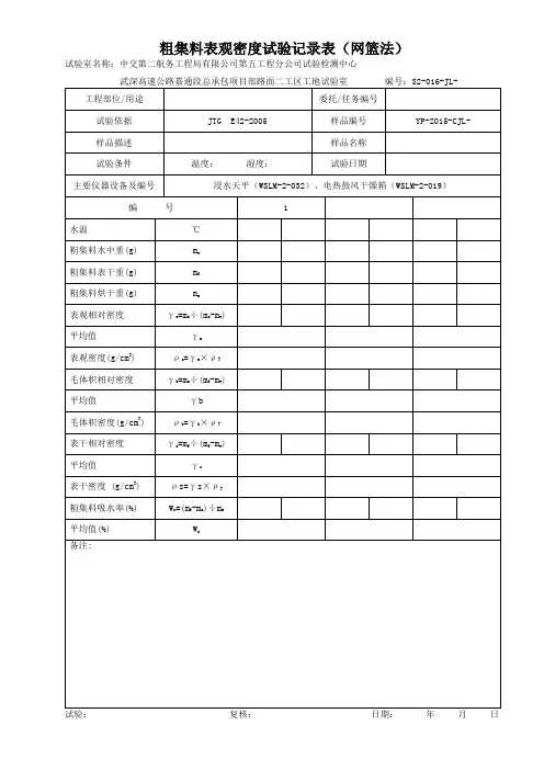粗集料表观密度试验记录表(网篮法)