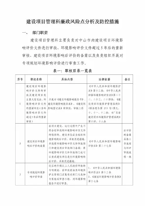 建设项目管理科廉政风险点分析及防控措施(共享)
