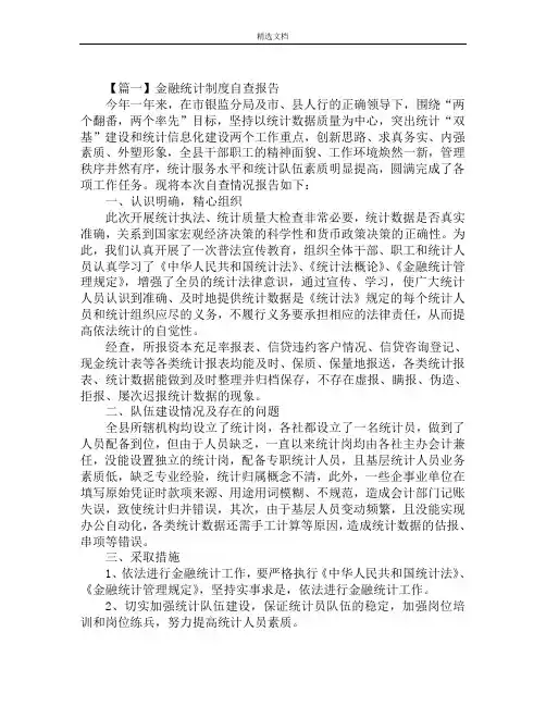 金融统计制度自查报告