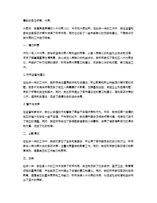 县级人大代表述职报告范例