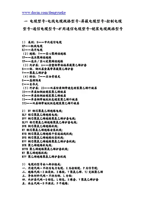 电线电缆规格型号代表的含义