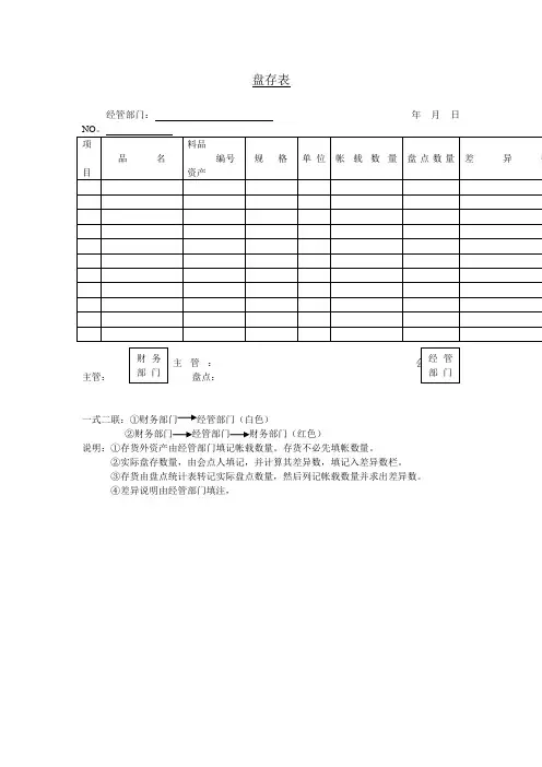 盘存表格式