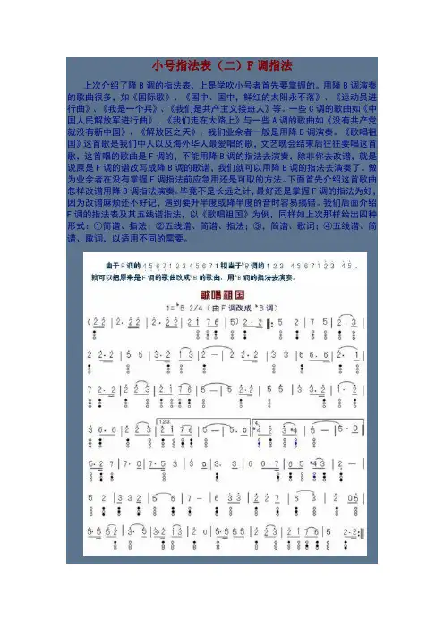 小号指法表  F调指法