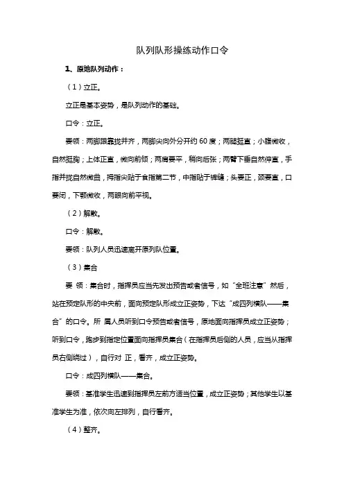 队列队形操练动作口令