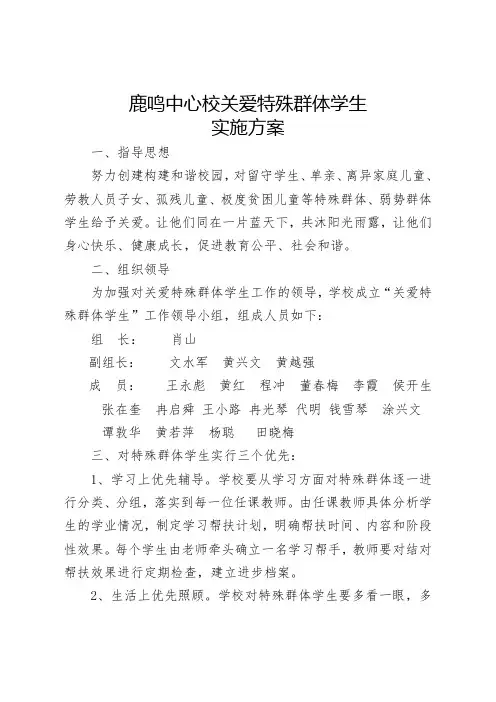 关爱特殊学生群体实施方案