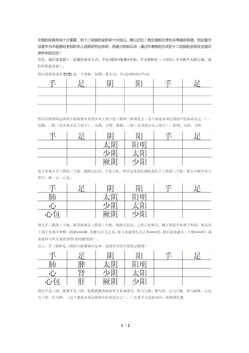 十二正经记忆技巧