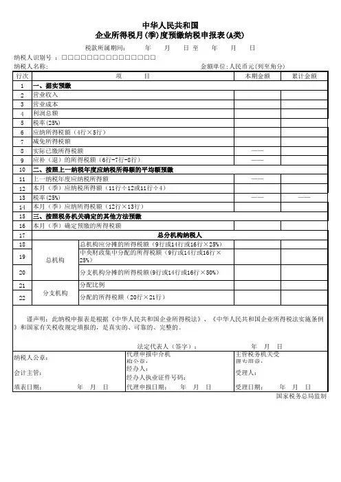 企业所得税报表(A、B类)