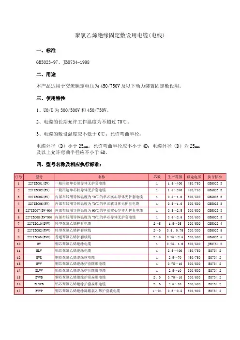 聚氯乙烯绝缘固定敷设用电缆(电线)