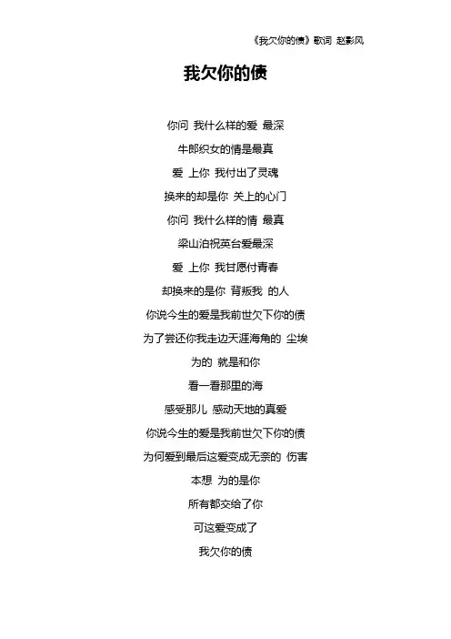 《我欠你的债》歌词 赵影风