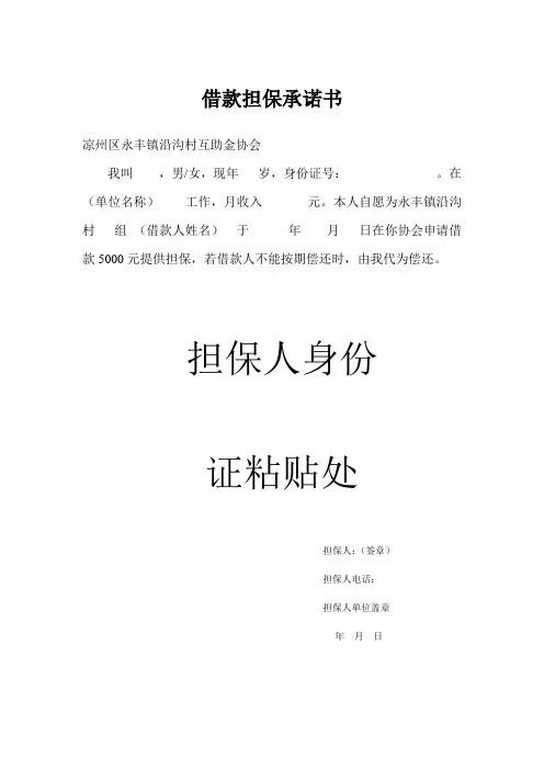 互助金借款担保承诺书