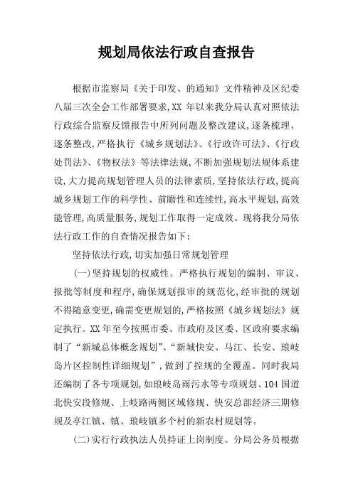 规划局依法行政自查报告