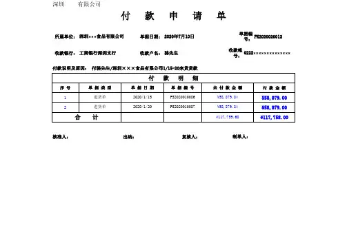 供应商采购付款申请单模版