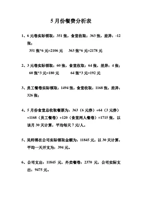 5月份餐费分析表