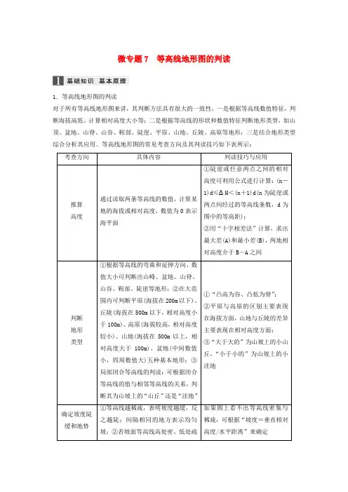 高三地理二轮专题复习专题二地球表面的形态微专题7等高线地形图的判学案新人教版 (1)