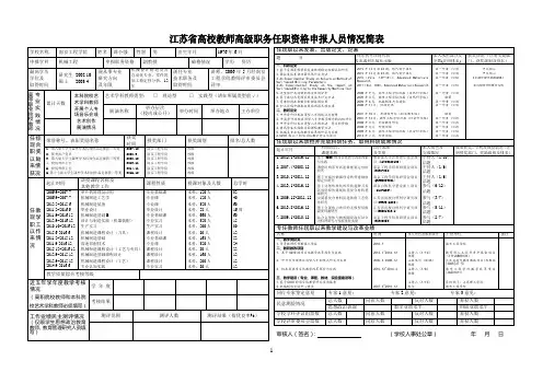 江苏高校教师高级职务任职资格申报人员情况简表