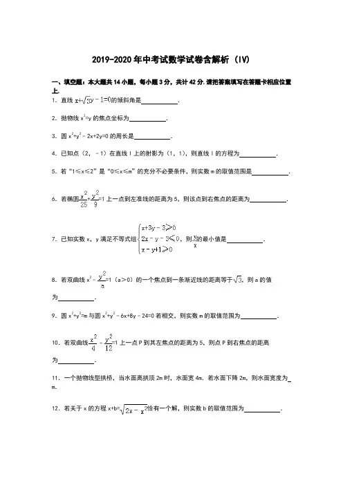 2019-2020年中考试数学试卷含解析 (IV)