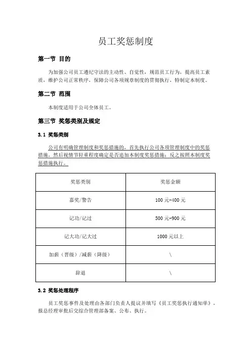 员工奖惩制度