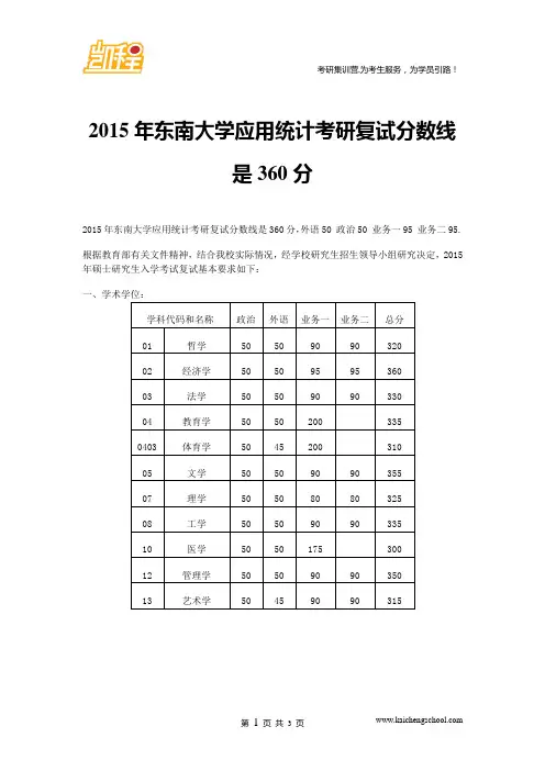 2015年东南大学应用统计考研复试分数线是360分