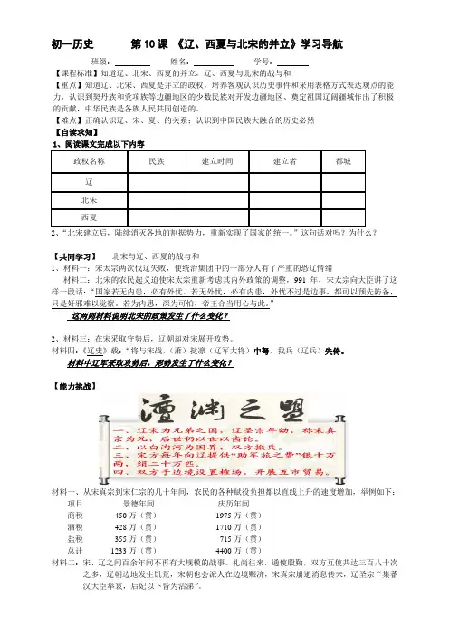 辽西夏与北宋并立学案