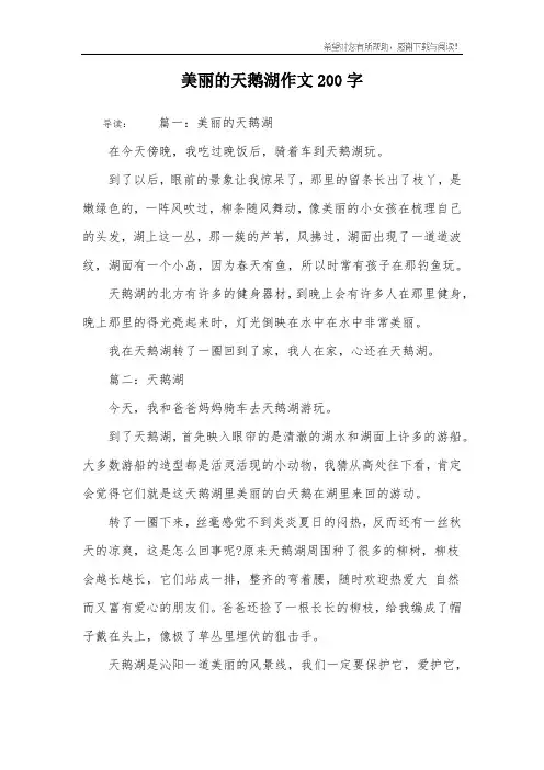 美丽的天鹅湖作文200字