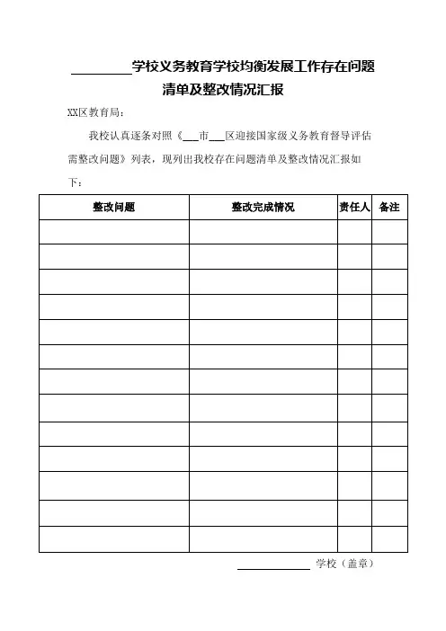 学校义务教育学校均衡发展工作存在问题清单及整改情况汇报【模板】