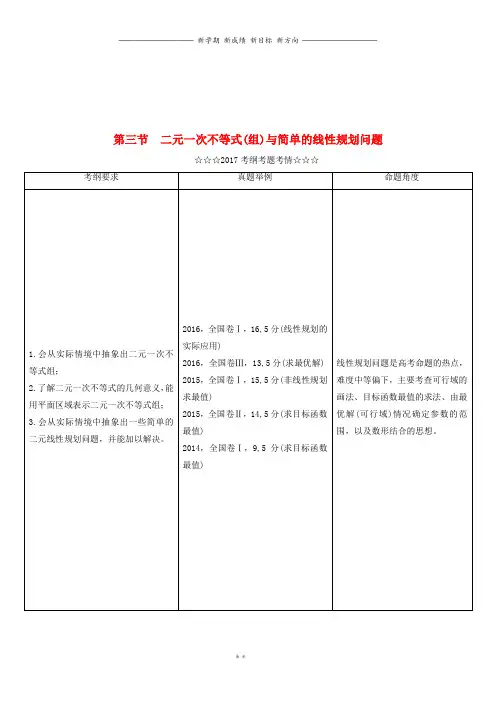 高考数学大一轮复习第六章第三节二元一次不等式组与简单的线性规划问题教师用书理35