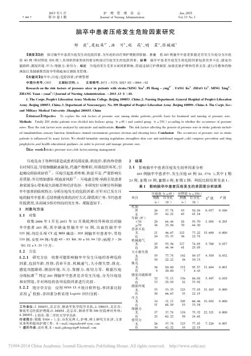 脑卒中患者压疮发生危险因素研究
