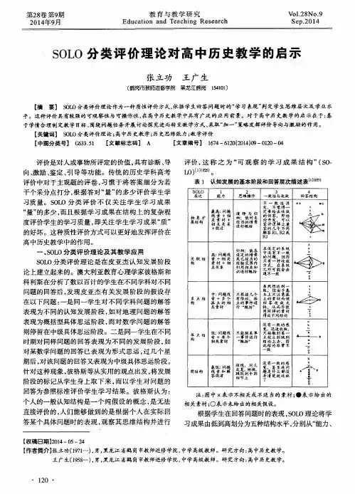 SOLO分类评价理论对高中历史教学的启示