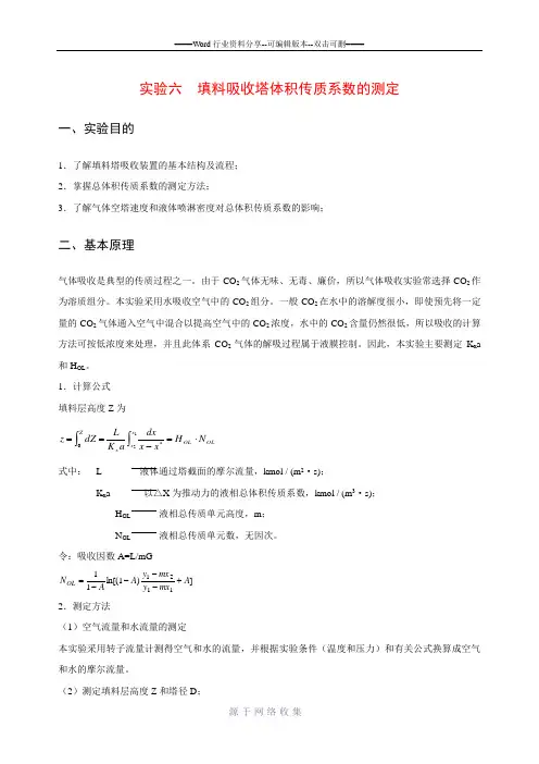 填料吸收塔体积传质系数的测定
