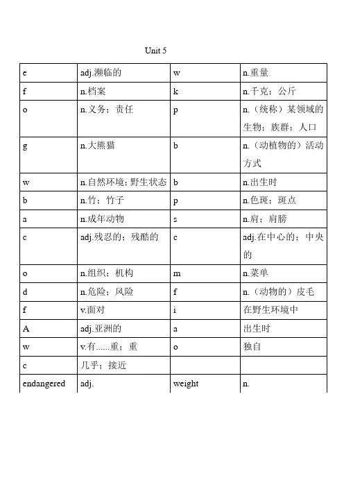 广州版初中英语八年级下册unit5单词表