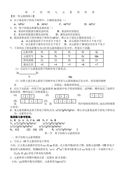 《原子结构与元素的性质》同步练习(苏教版选修3)