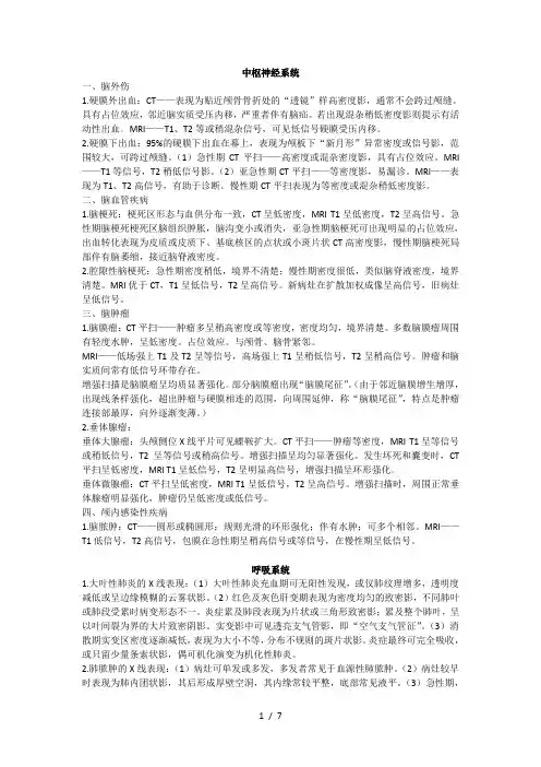 医学影像学大题和名解常见病常考点