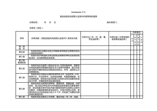 食品检验资质认定内审检查表