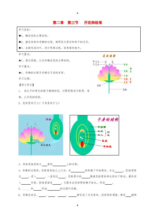 七年级生物上册 第三单元 第二章 第三节 开花和结果学案(新版)新人教版