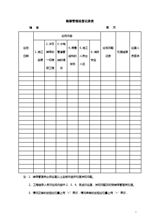 物业装修管理巡查记录表