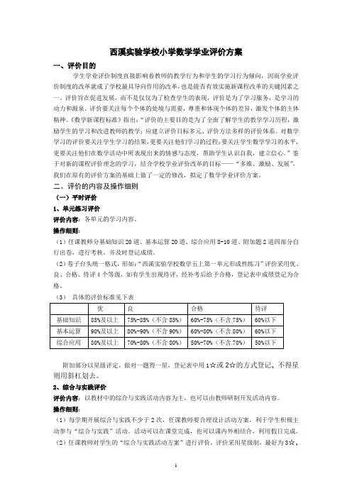 小学数学学业评价方案