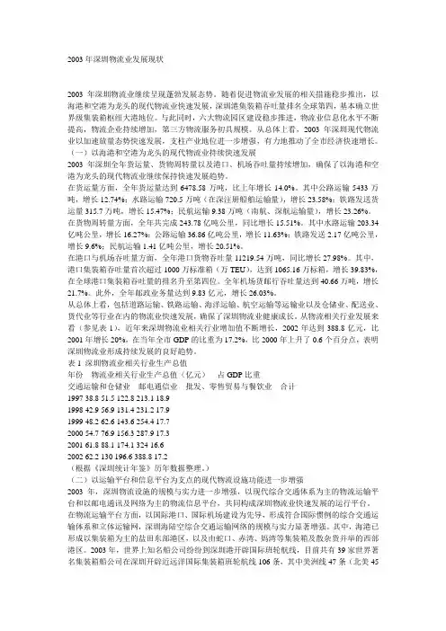 2003年深圳物流业发展现状
