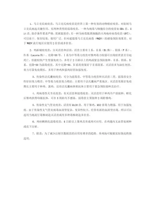 7种肉鸡常用疫苗