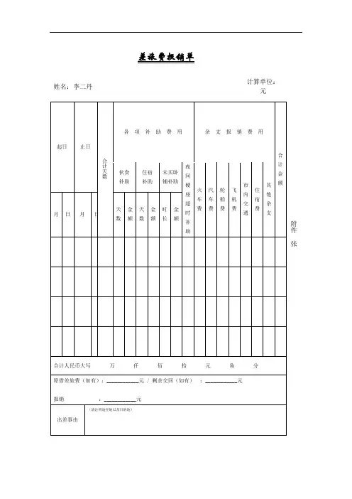 出差补助、差旅报销申请单