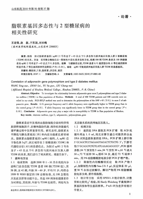 脂联素基因多态性与2型糖尿病的相关性研究