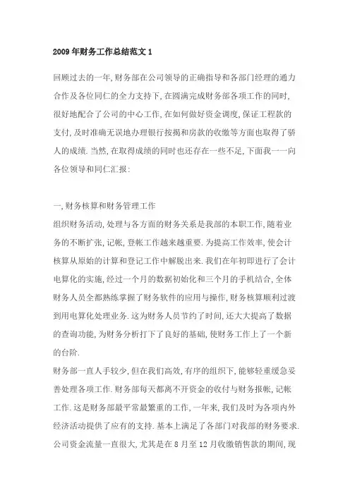 2009年财务工作总结范文1