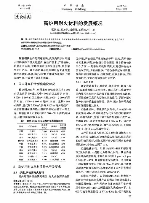 高炉用耐火材料的发展概况