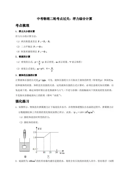 【计算题】2 浮力综合计算(考点梳理+强化练习)—2021中考物理二轮专题复习讲义