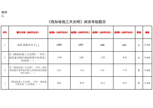 《假如给我三天光明》阅读考级题目